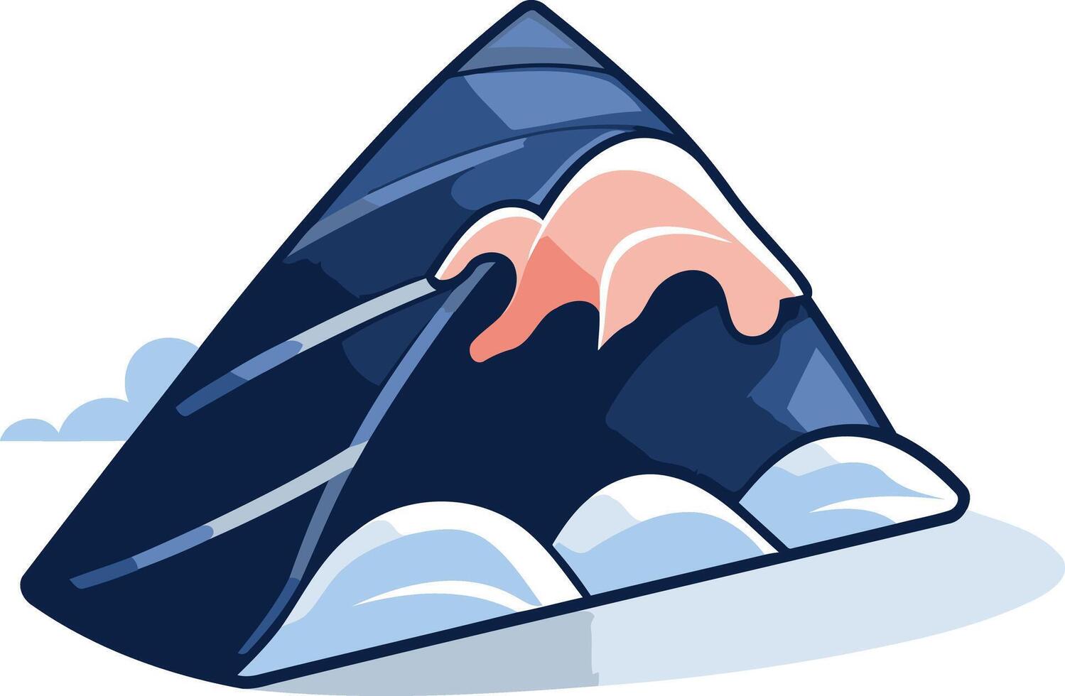 A whimsical illustration of a stylized mountain peak with pink and blue wave patterns, perfect for nature-themed branding or designs vector