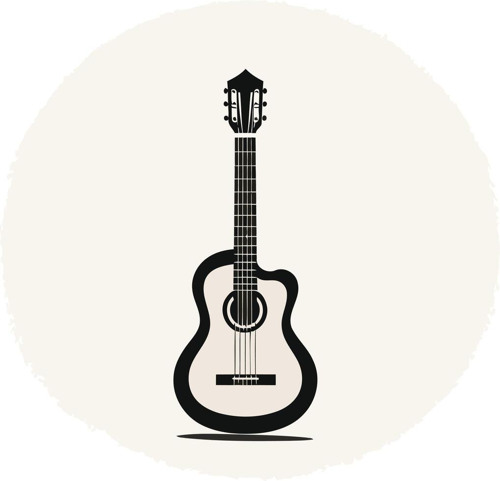 Simple, elegant black and white illustration of a classic acoustic guitar, perfect for music-related projects vector