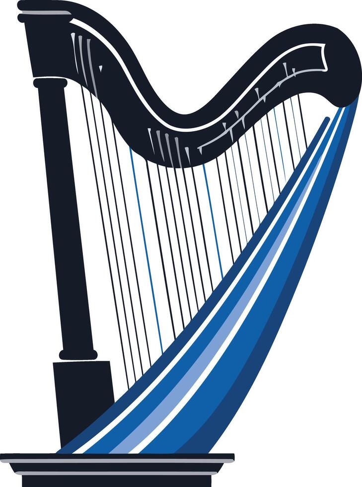 A sleek, modern illustration of a harp with blue accents vector