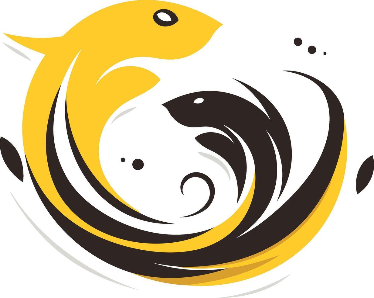 Abstract Illustration of Two Fish in a Swirling Pattern vector
