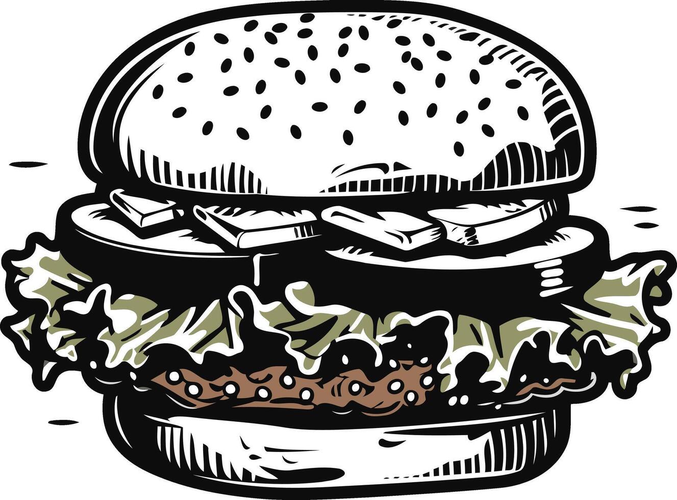 Black and White Illustration of a Delicious Hamburger vector