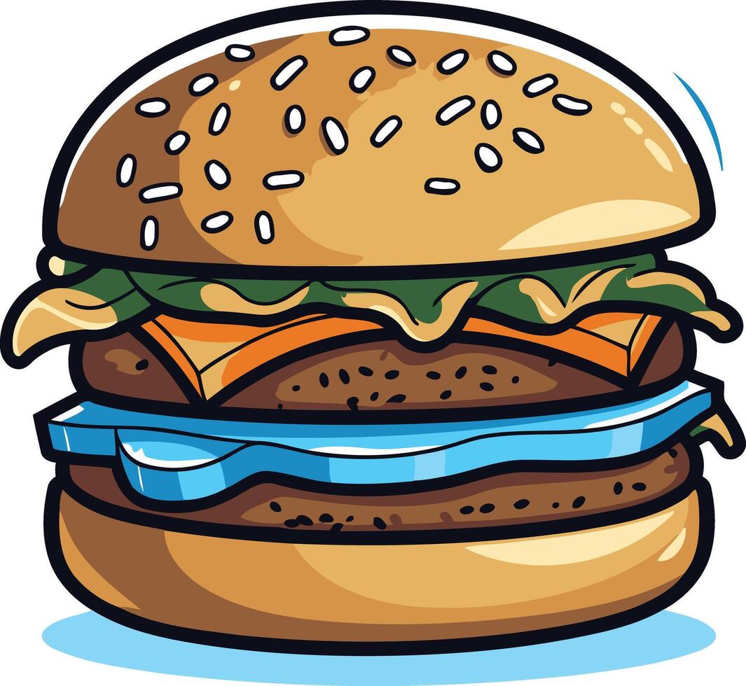 Delicious Double Cheeseburger with Lettuce and Sesame Seed Bun vector
