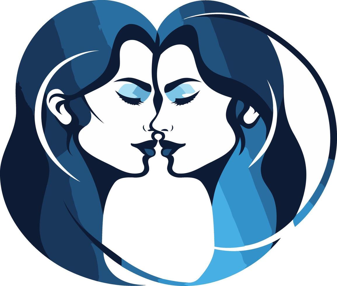 Two Women Facing Each Other in a Blue Heart vector