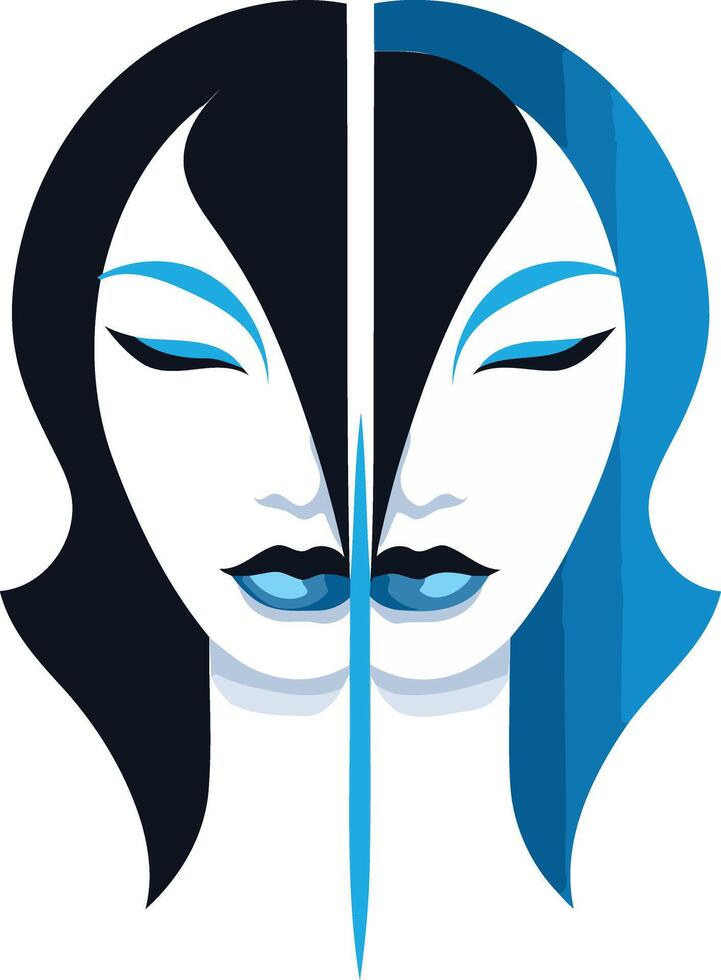 Dual Faces of a Woman in Blue and Black vector