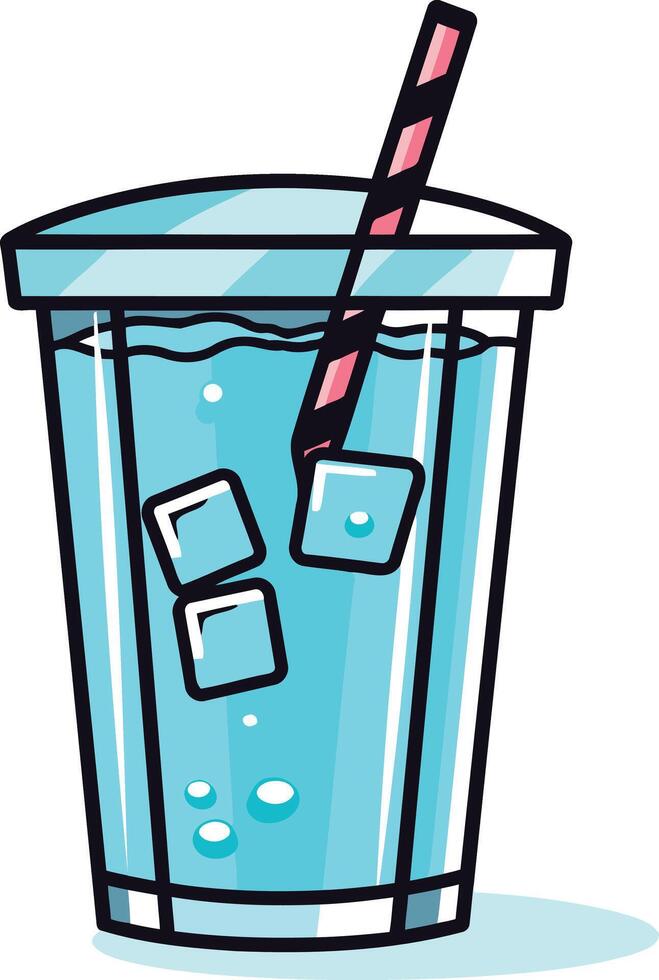 Refreshing Blue Drink with Ice Cubes and Straw vector