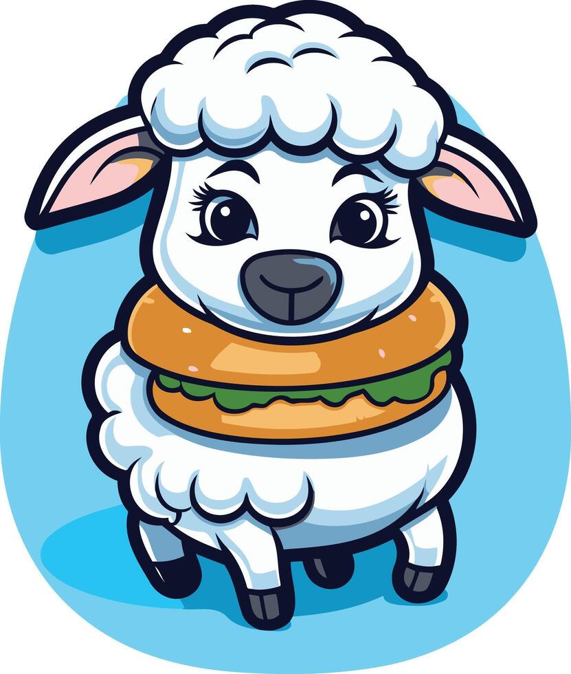 Cute Cartoon Sheep Holding a Burger vector