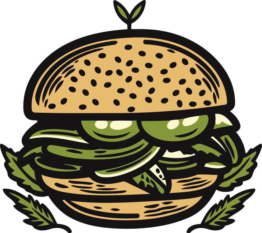Green Veggie Burger Illustration vector