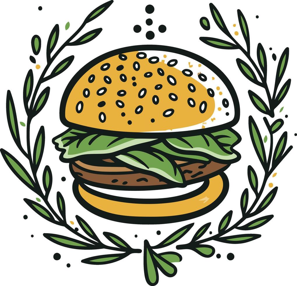 Burger with Green Garnish Illustration vector