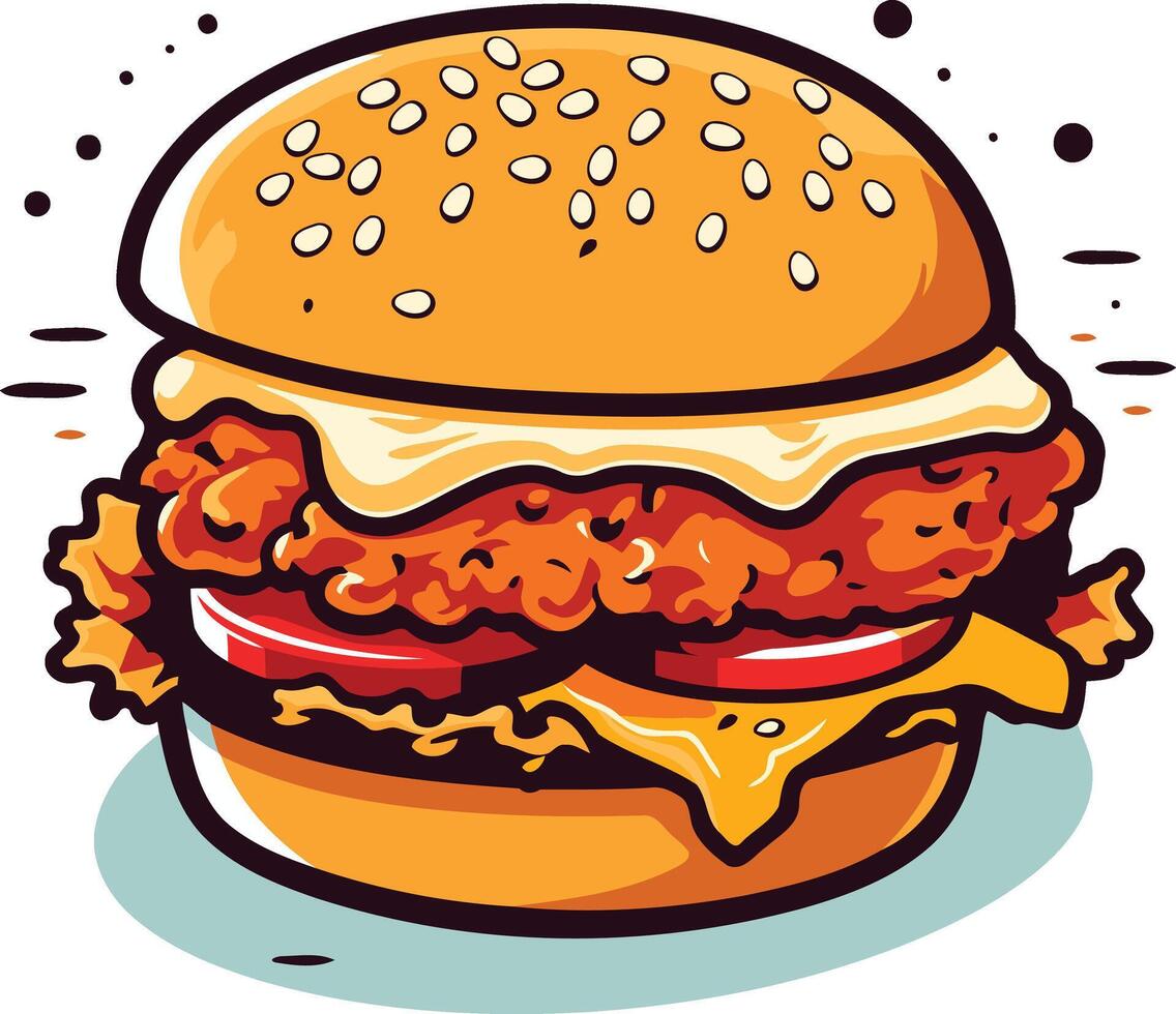 Crispy Chicken Burger with Sesame Seed Bun vector