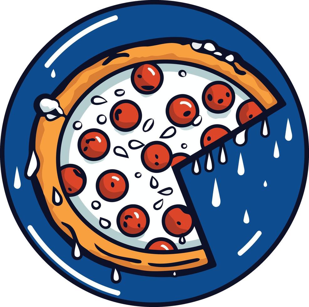 Pizza Slice with Dripping Cheese on a Plate vector