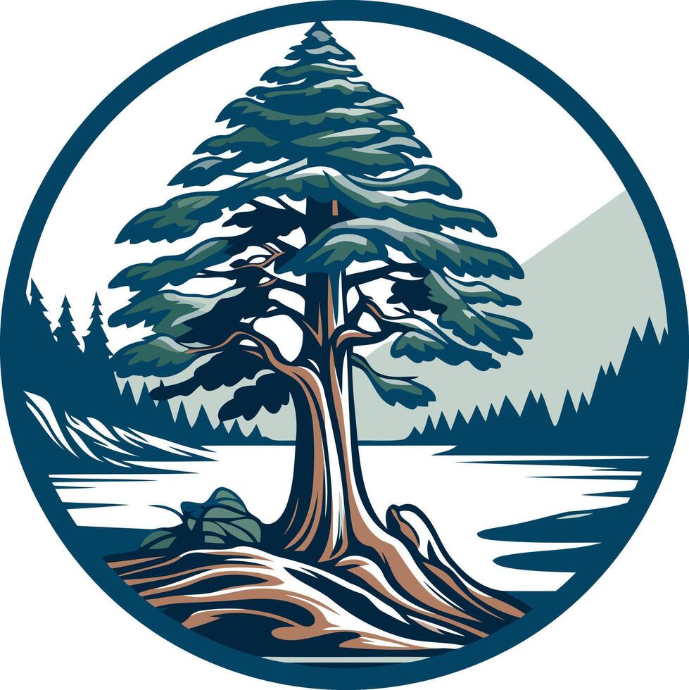 Tall Evergreen Tree by the Lake vector