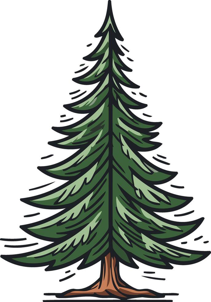 Hand-Drawn Illustration of a Tall Evergreen Tree vector
