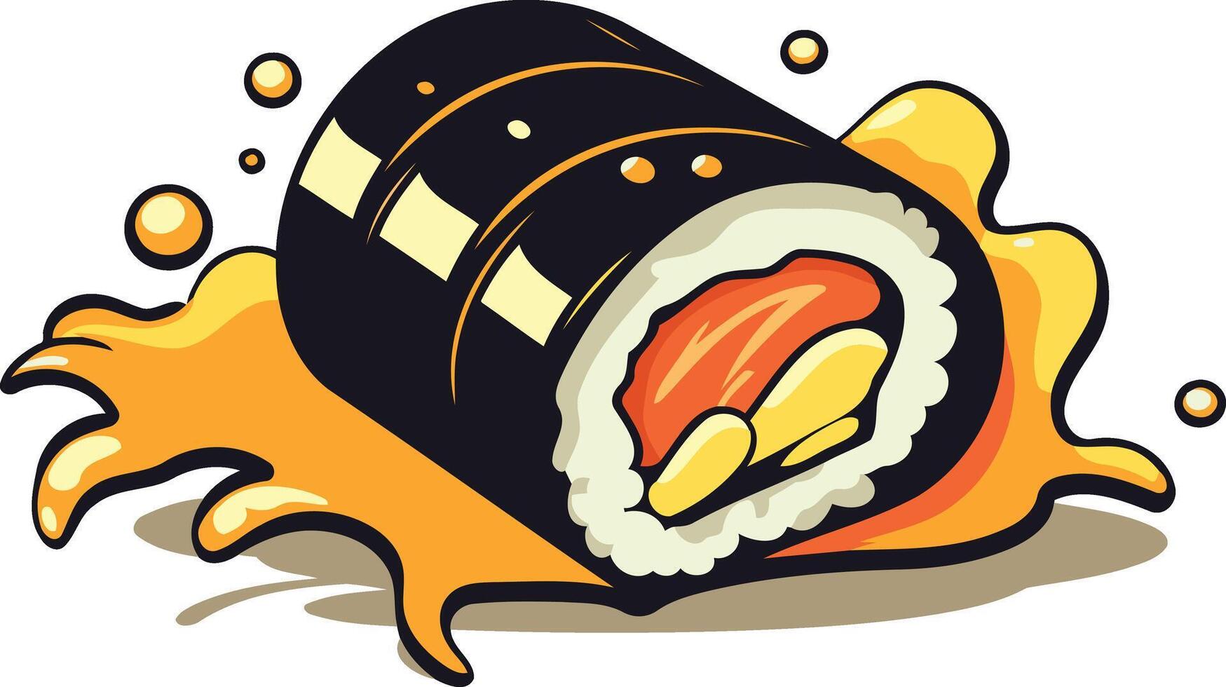 Sushi Roll with Orange Sauce vector