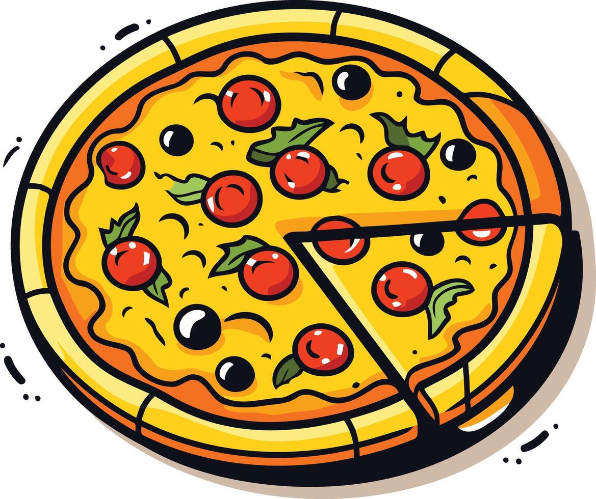 Delicious Pizza with a Slice Missing vector