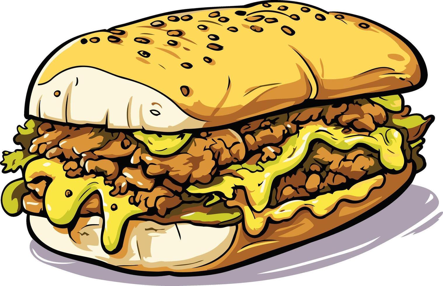 Delicious and Juicy Sandwich with Cheese and Mustard vector