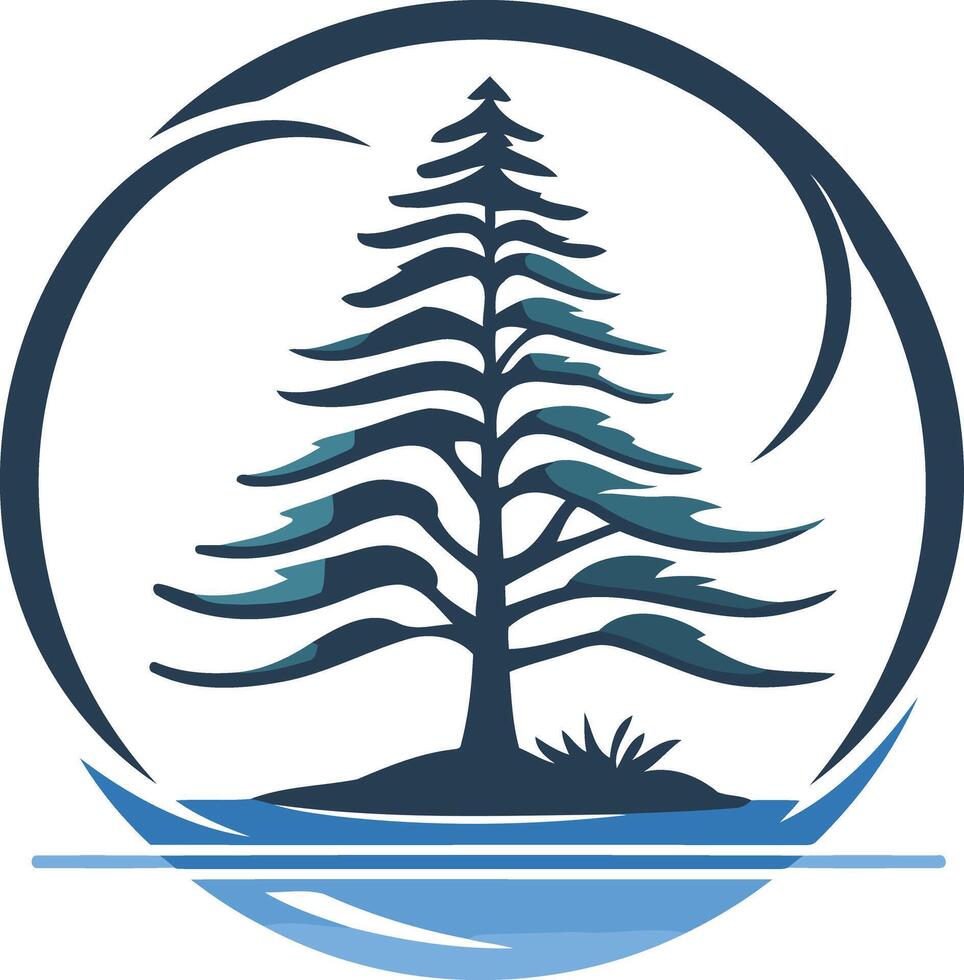 Tree on an Island in a Circular Frame vector
