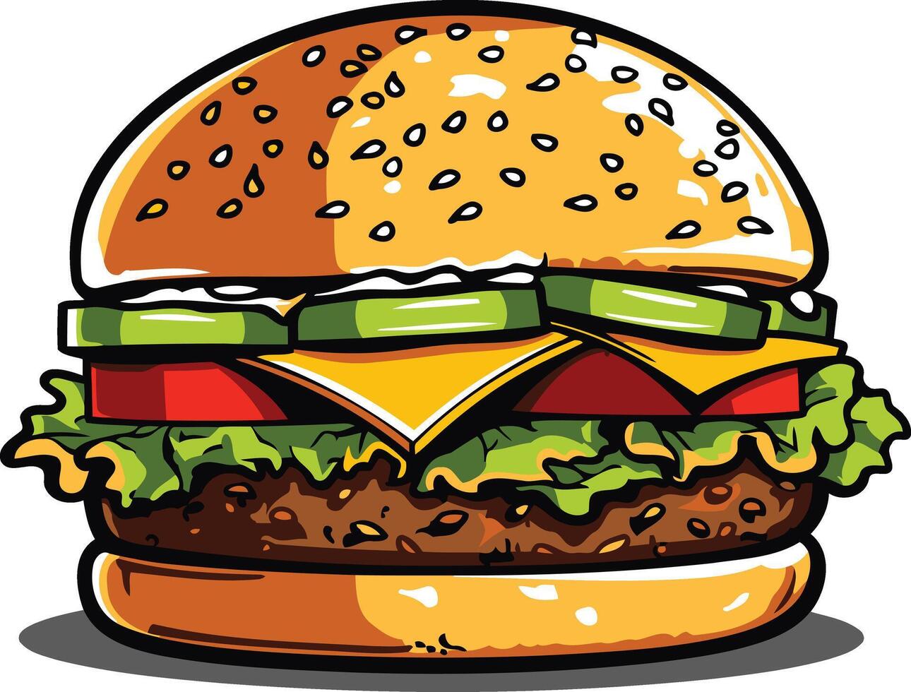 A Cartoon Style Burger with Sesame Seed Bun vector