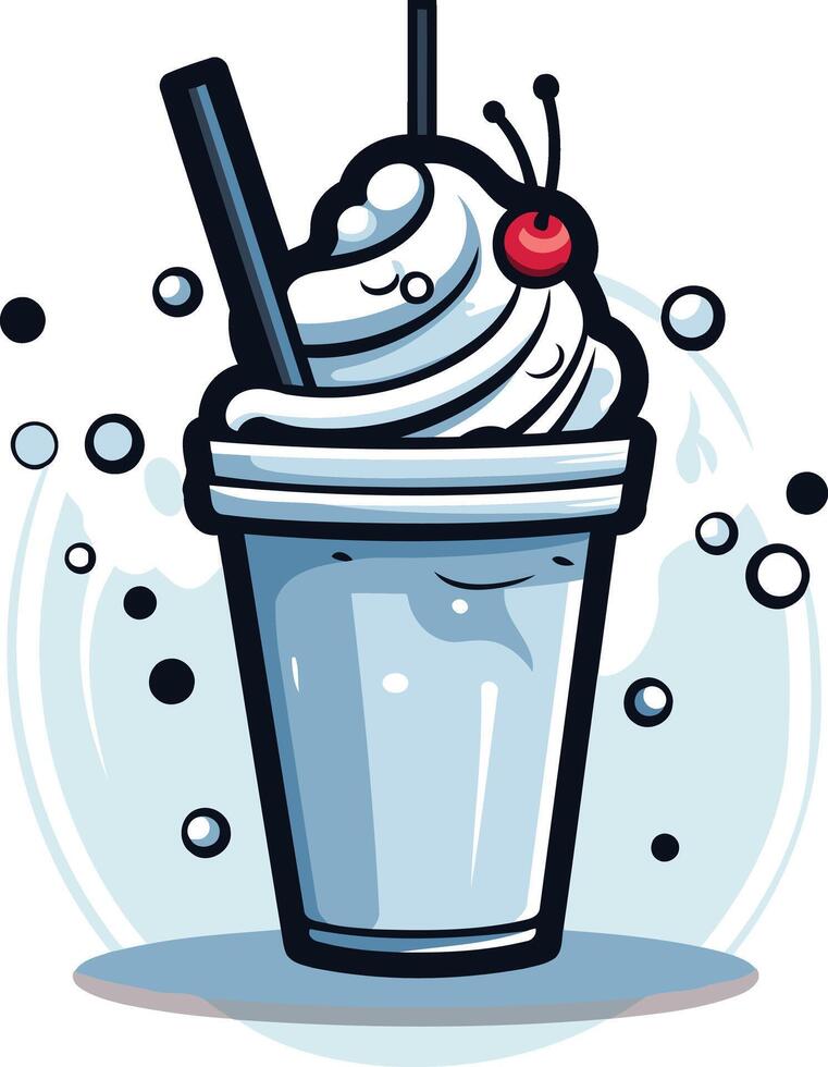 Cartoon Milkshake with Whipped Cream and Cherry vector