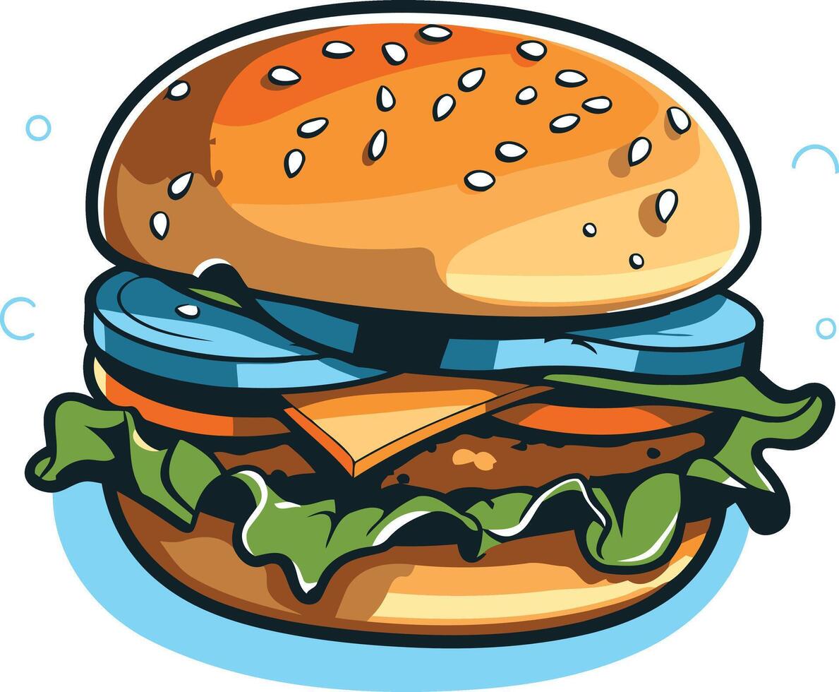 Delicious Burger with Lettuce, Tomato and Onion vector