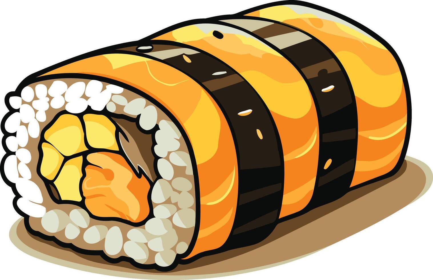 Delicious Sushi Roll with Orange and Black vector