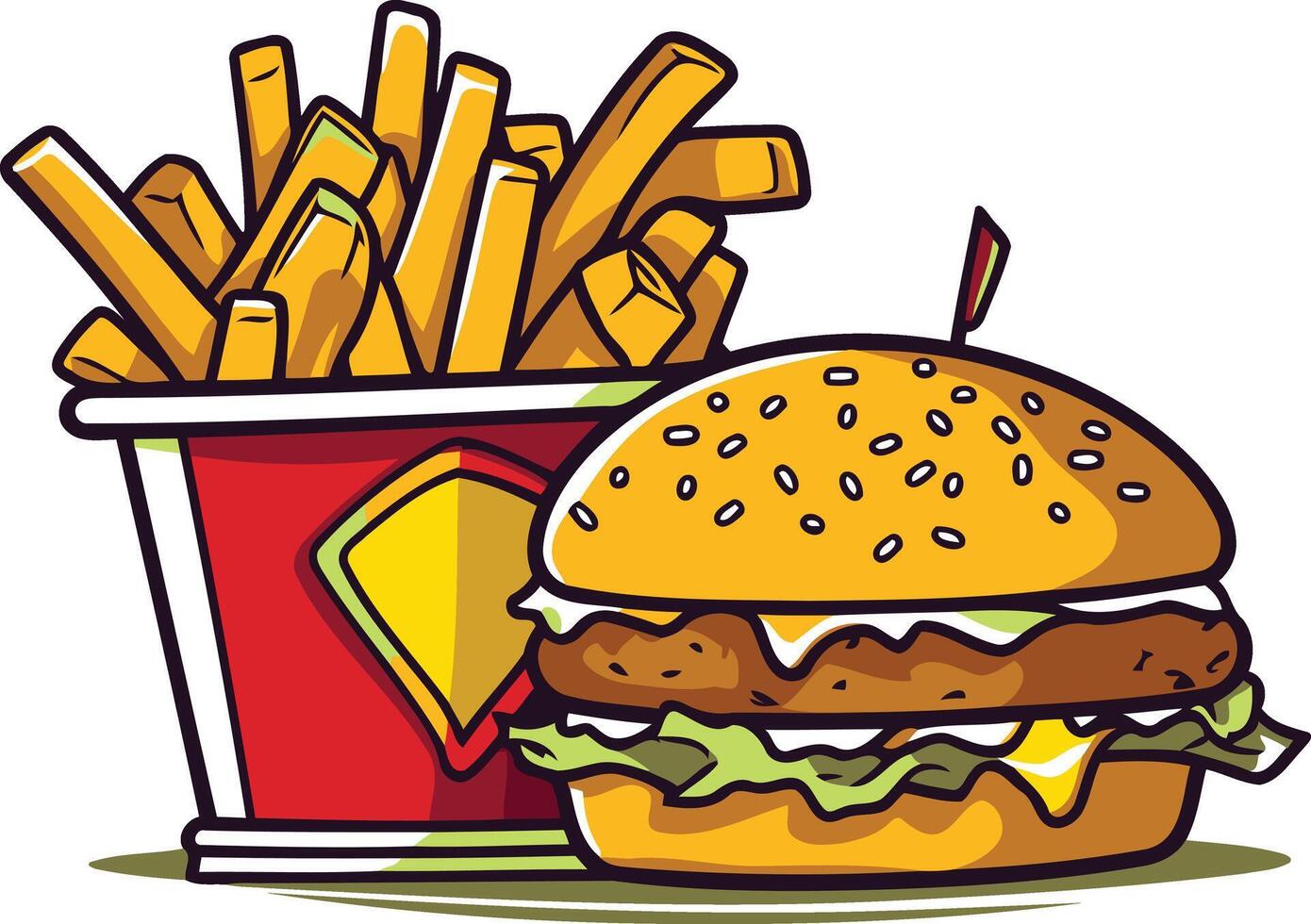 A Delicious Hamburger with French Fries vector