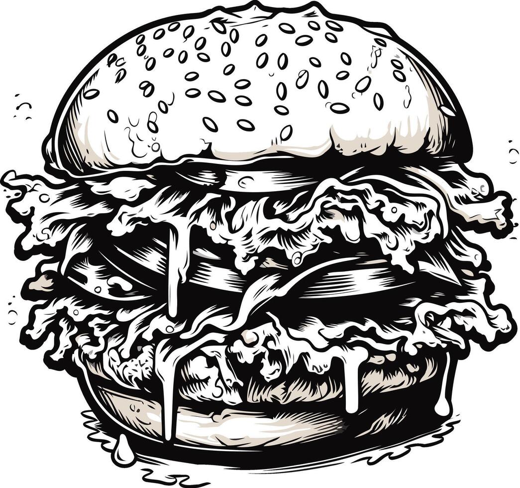 Black and White Illustration of a Dripping Burger vector