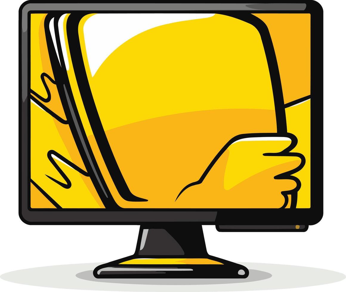Hand Reaching Out of Computer Screen vector