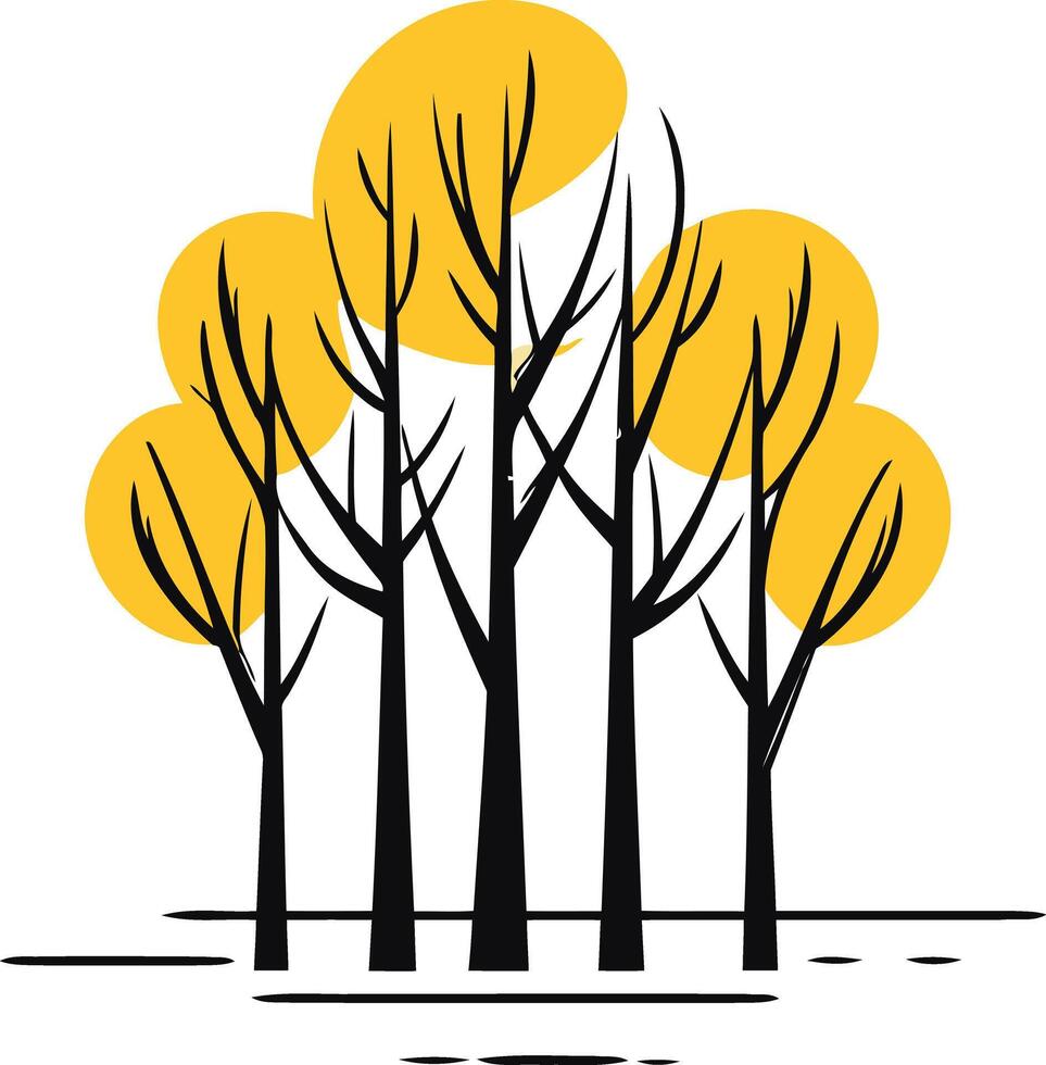 Silhouettes of Trees with Yellow Leaves vector