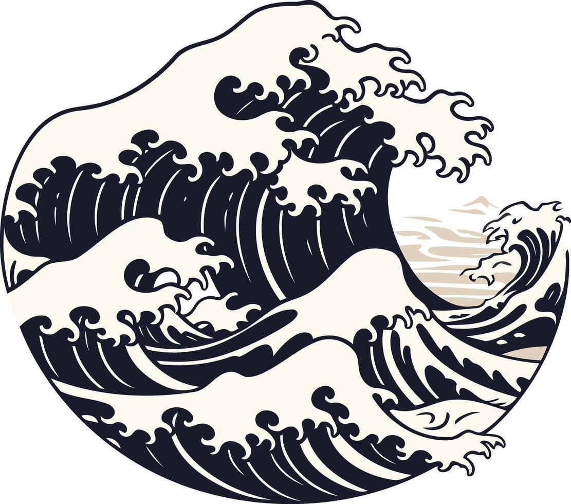 Japanese Woodblock Print Style Wave Illustration vector