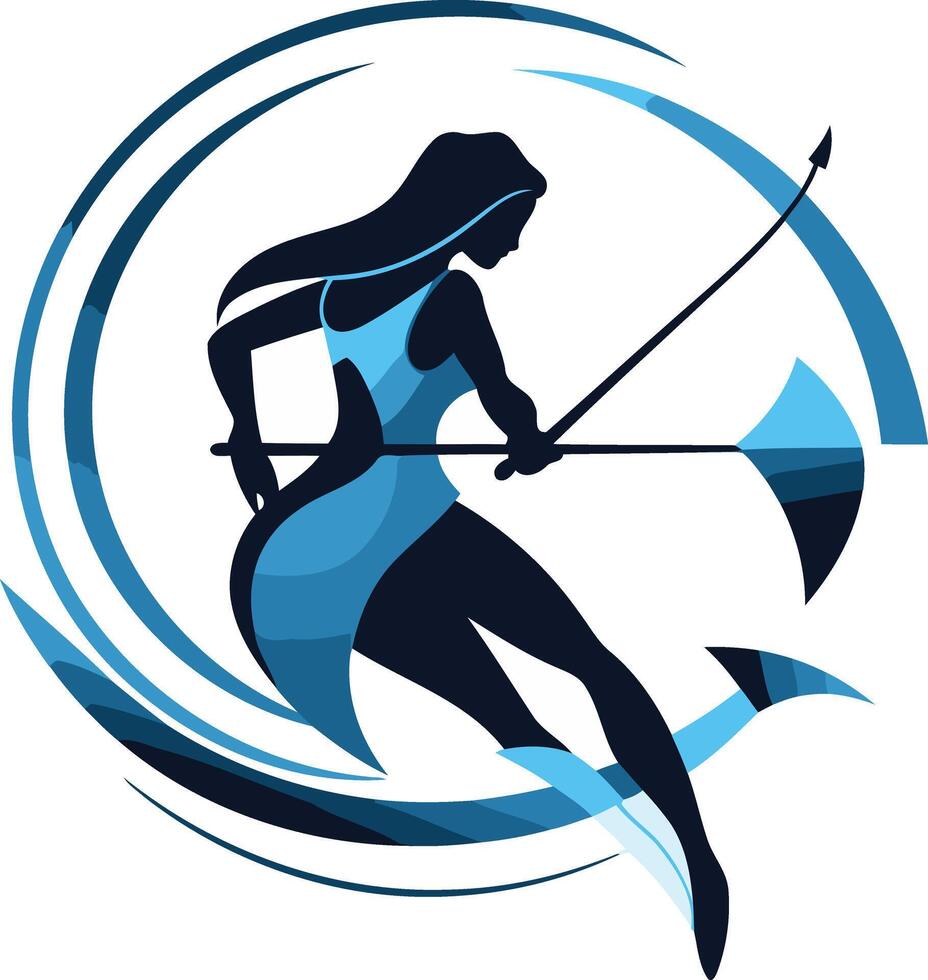 Silhouette of a Woman with a Trident in a Whirlpool vector
