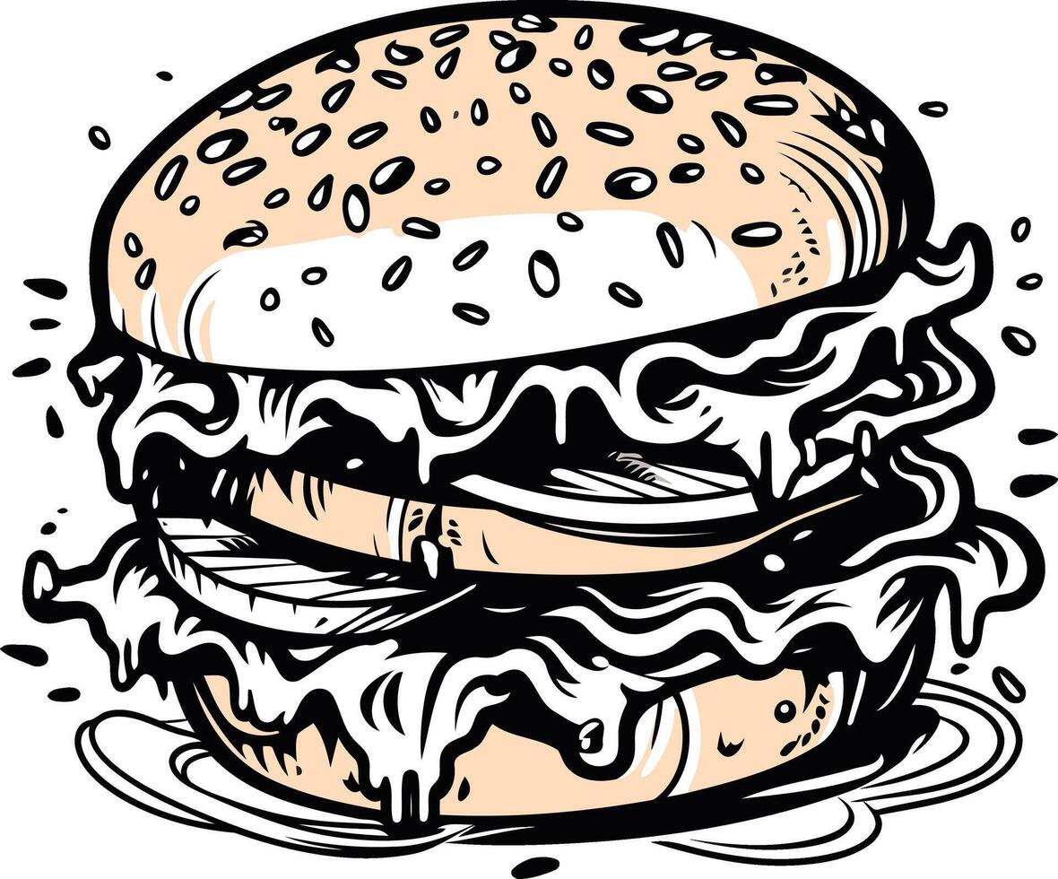 Burger Illustration in Black and White vector