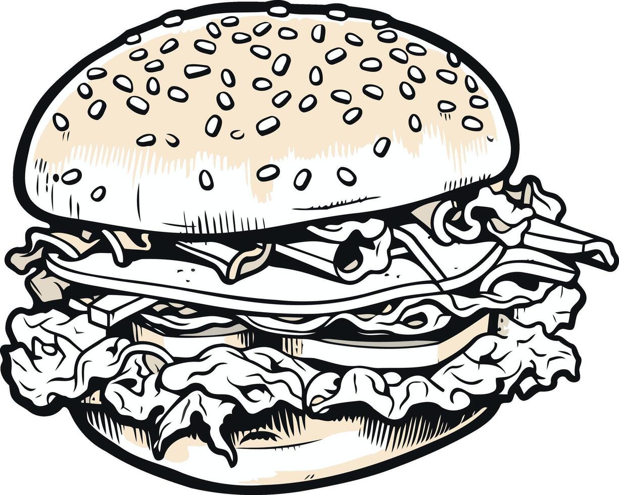 Appetizing Burger with Sesame Seed Bun vector