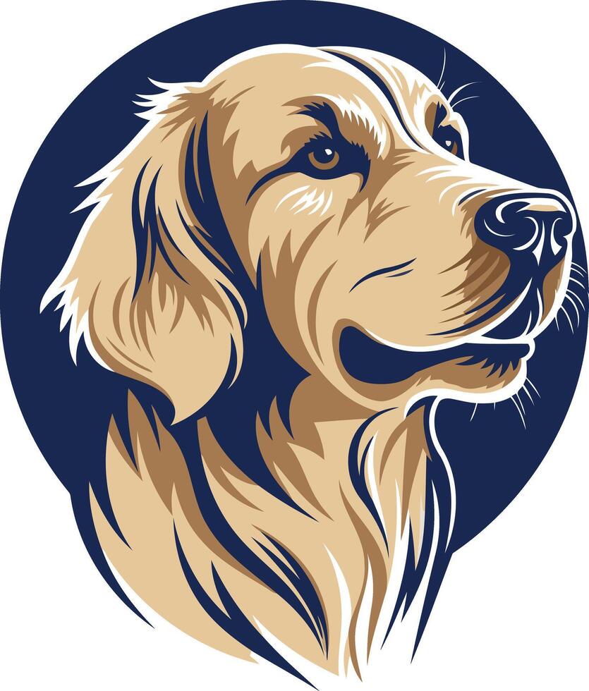 Golden Retriever Portrait in Blue Circle vector