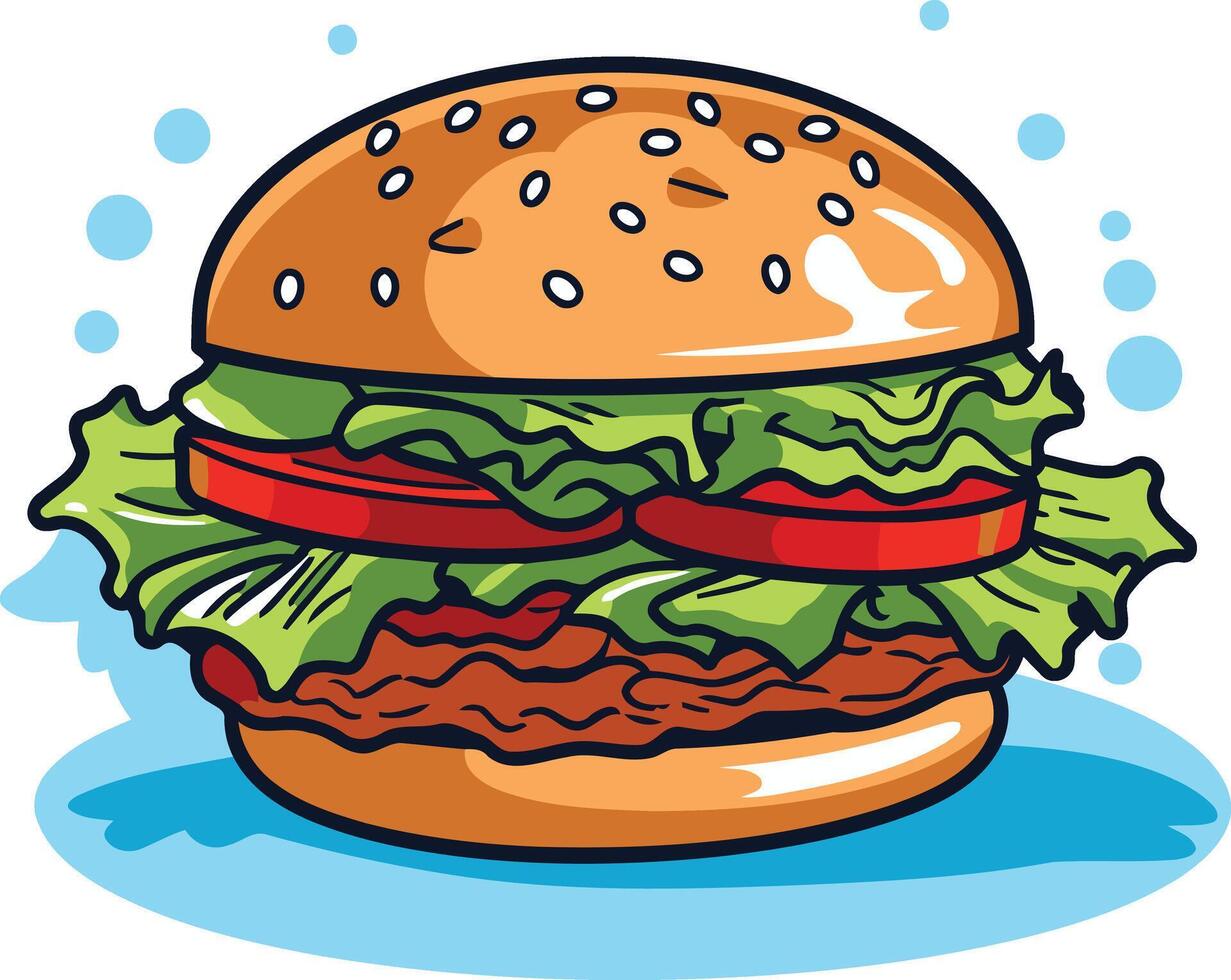 Juicy Burger with Sesame Seed Bun vector