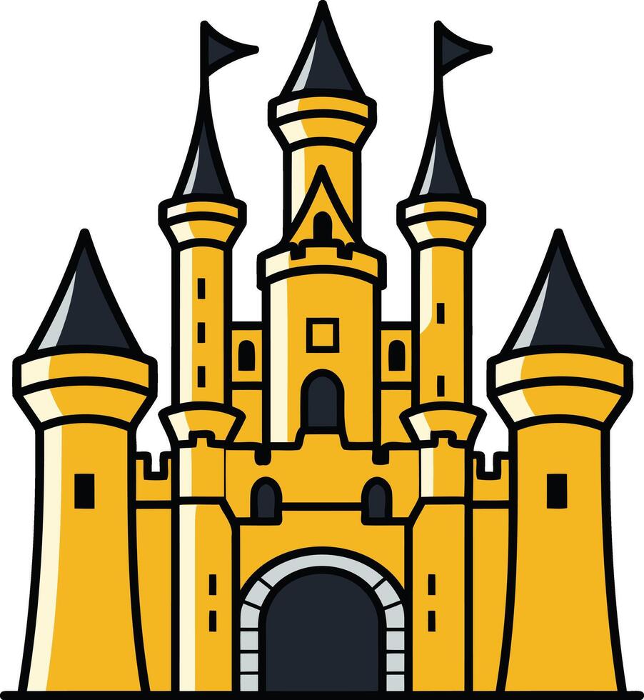 A Cartoon Illustration of a Yellow Castle vector