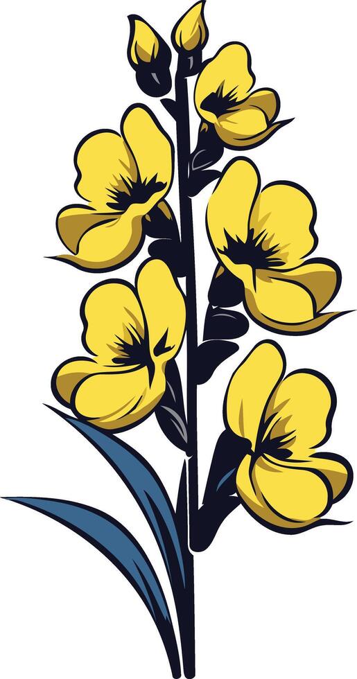Yellow Flowers with Blue Stem on White Background vector
