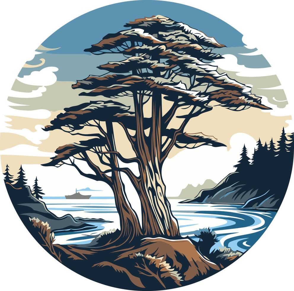 Cypress Tree by the Sea vector