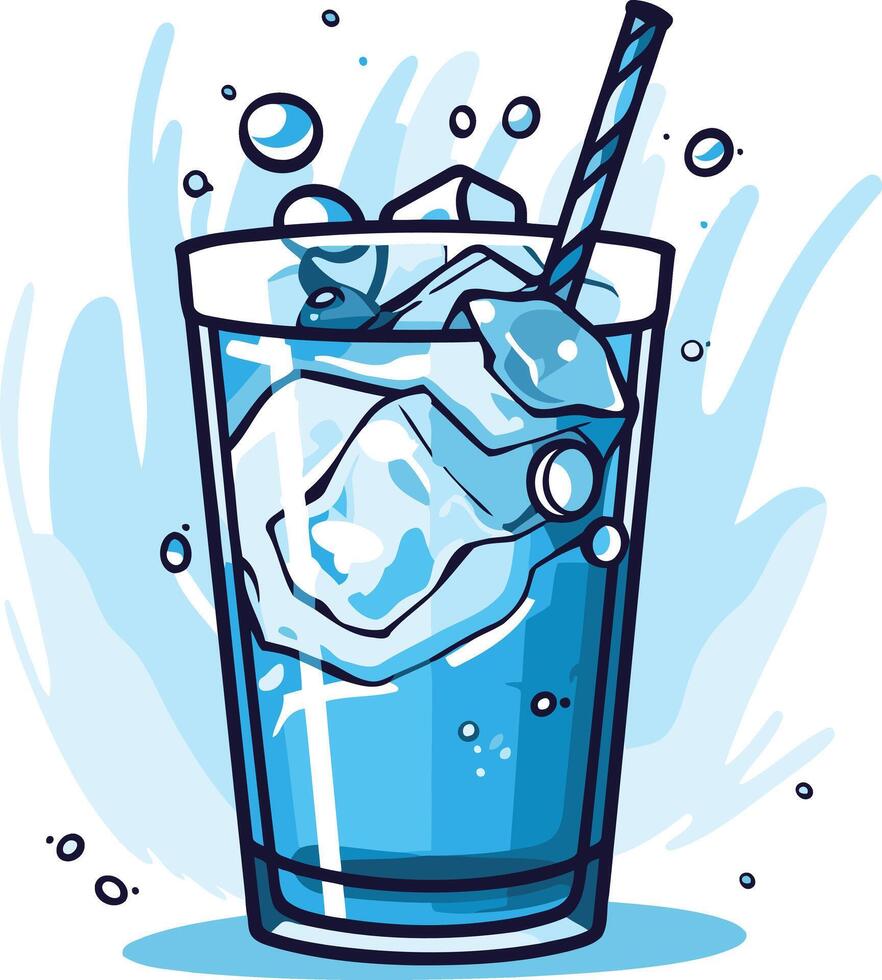 Refreshing Glass of Cold Drink with Ice Cubes vector