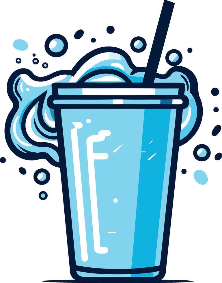 Blue Drink with Straw and Splash vector