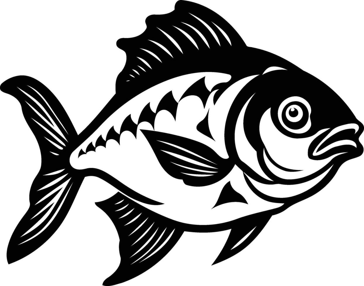 A bold, black and white illustration of a fish, perfect for tattoo designs, fishing logos, or nautical themed graphics vector
