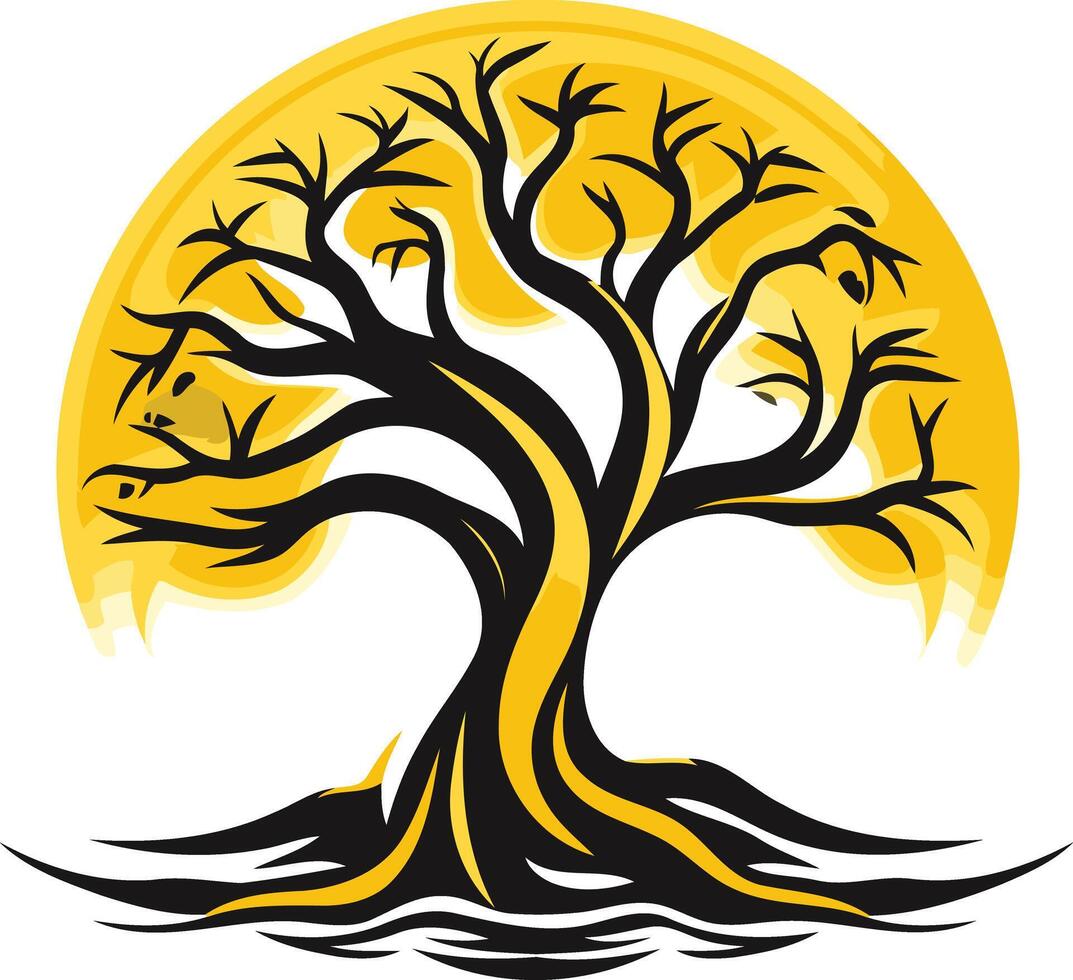 Stylized Tree with Yellow Sun vector
