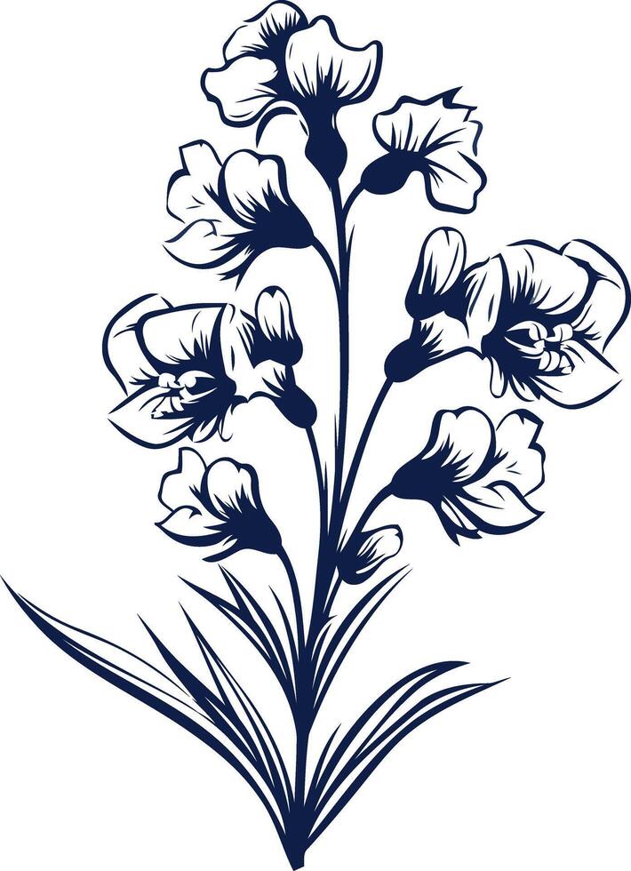 Navy Blue Floral Illustration vector