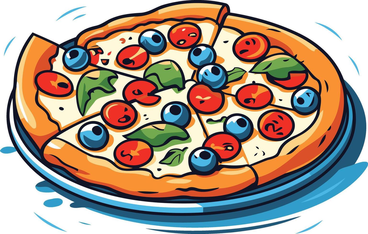 Pizza with Blueberries and Tomatoes vector