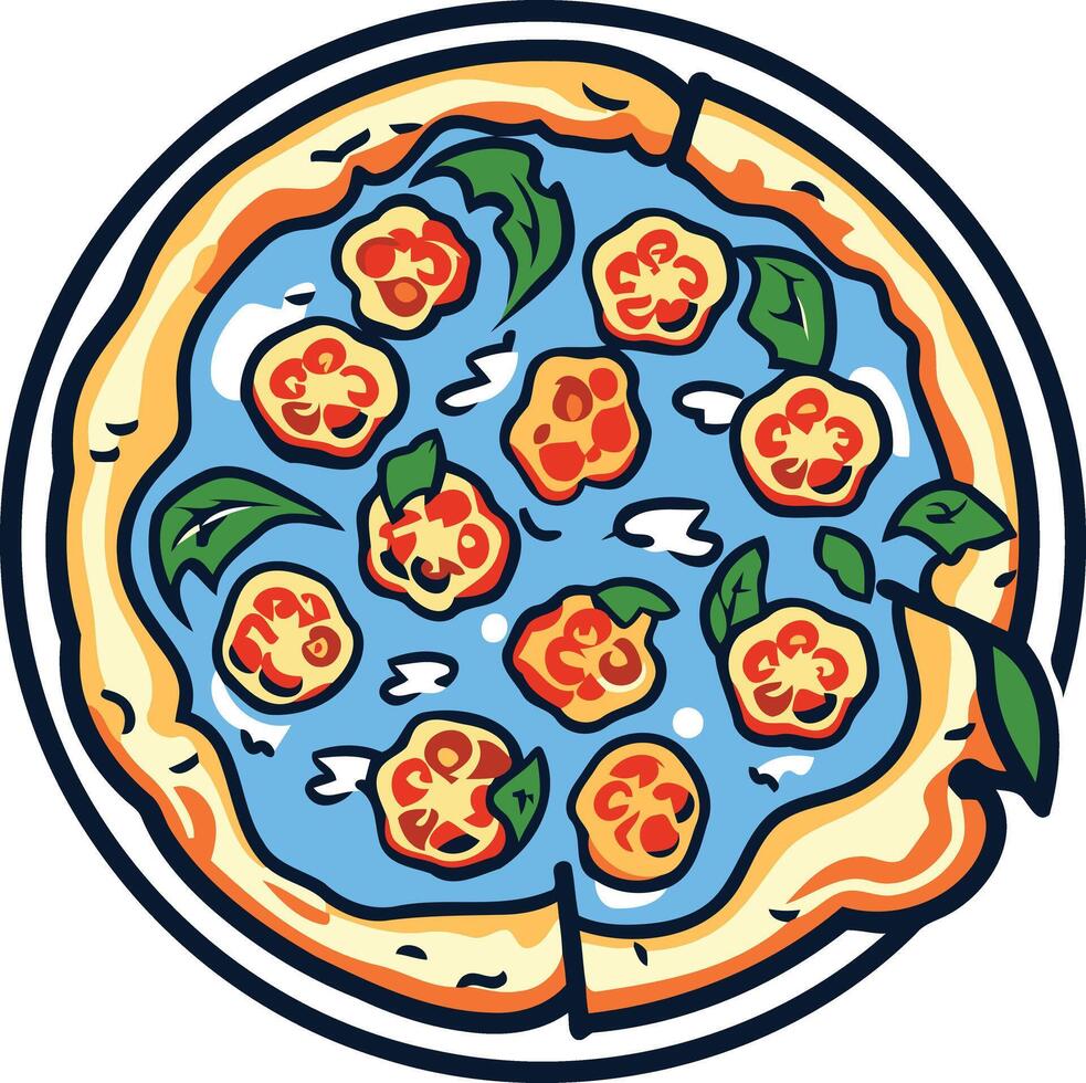 Blue Cheese Pizza with Tomato and Basil vector