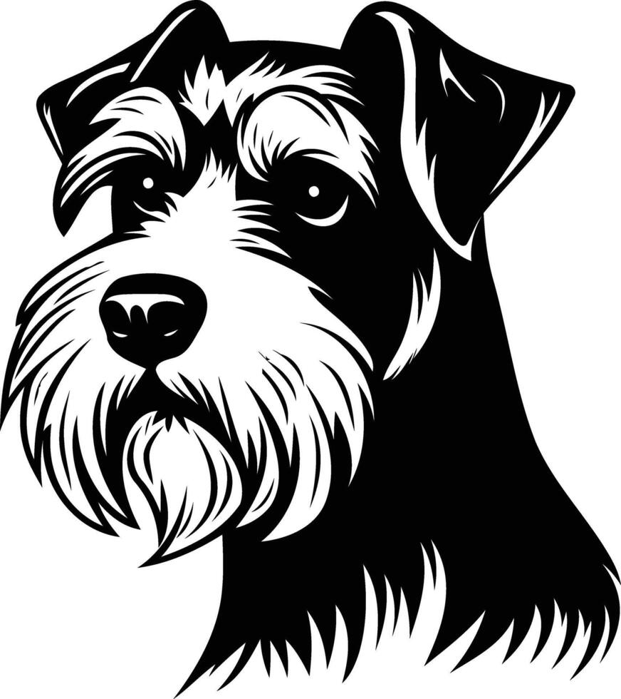 A striking black and white illustration of a miniature schnauzer's head, perfect for branding, logos, or pet-related projects vector