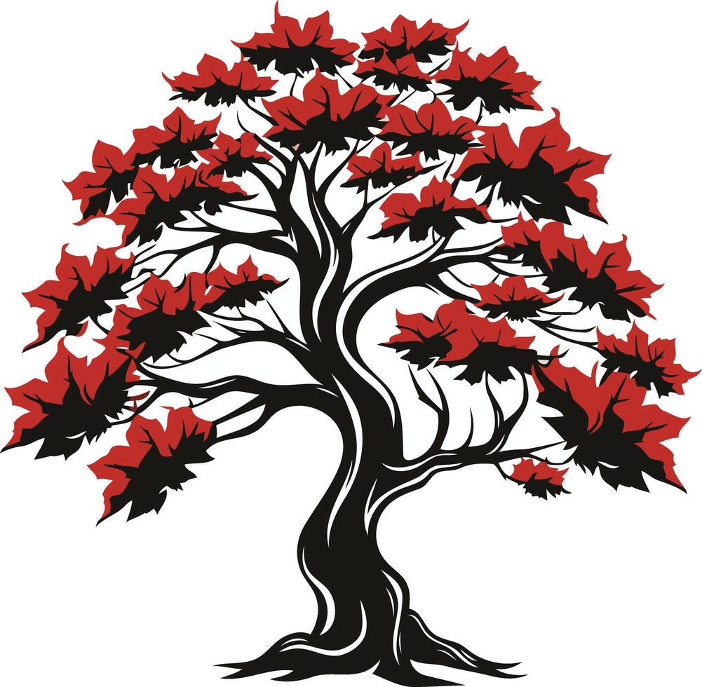 Black and Red Silhouette of a Tree vector
