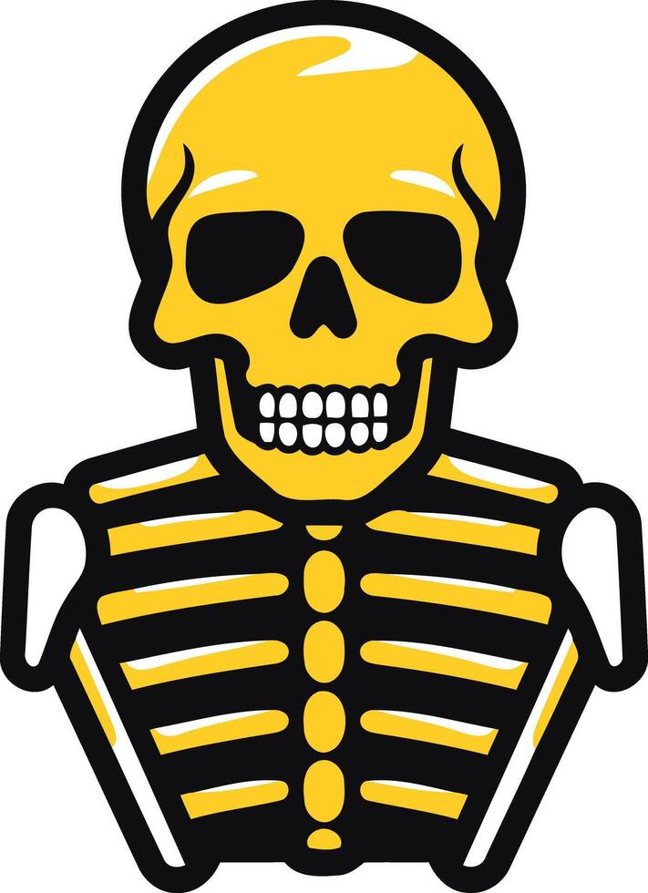 Yellow Cartoon Skeleton with Black Outline vector