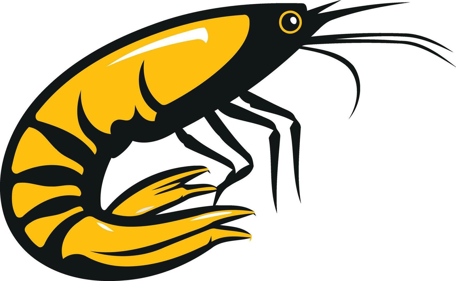 Shrimp Illustration in Black and Yellow vector