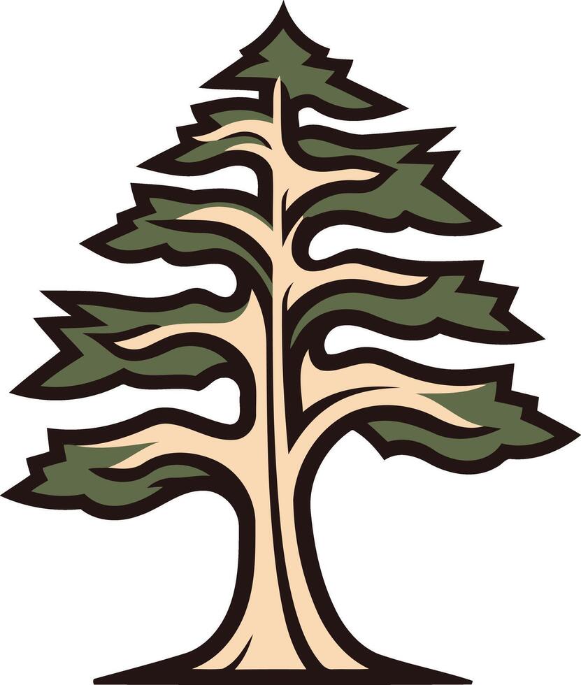 Cartoon Illustration of a Tall Evergreen Tree vector