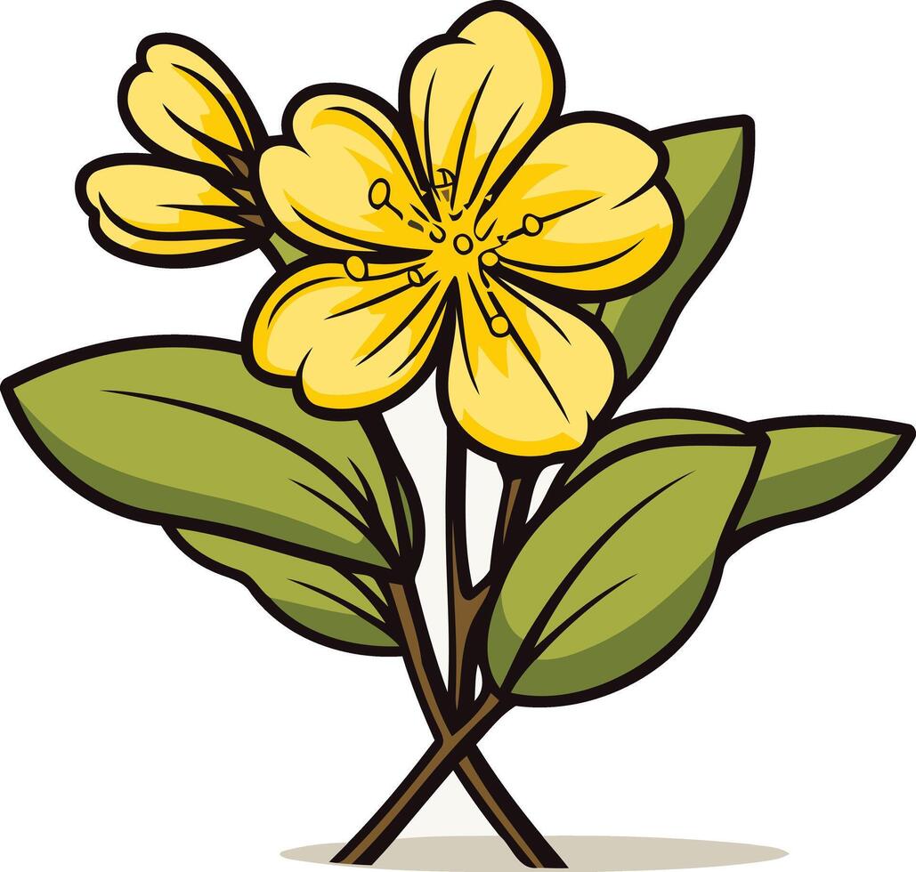 A Cartoon Yellow Flower with Green Leaves vector